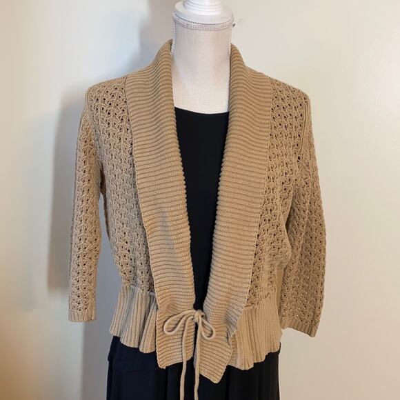 Jones New York Open Crocheted Khaki Cardigan Large - Picture 1 of 5